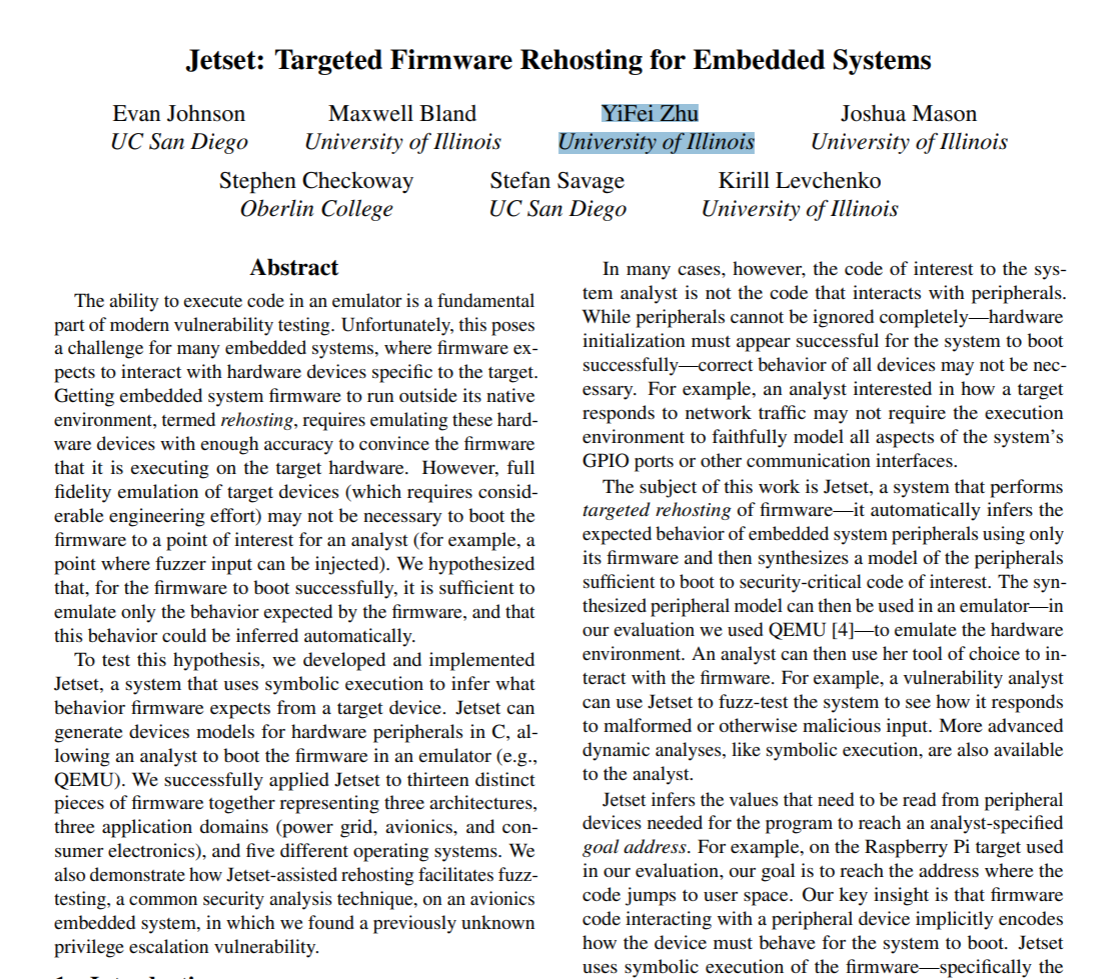 Jetset: Targeted Firmware Rehosting for Embedded Systems